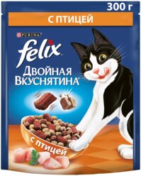 Сухой корм  Двойная Вкуснятина для взрослых кошек, с птицей Felix 300 гр.