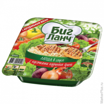 Лапша быстрого приготовления в соусе с кусочками куриного филе лоток Биг Ланч 110 гр. *6шт
